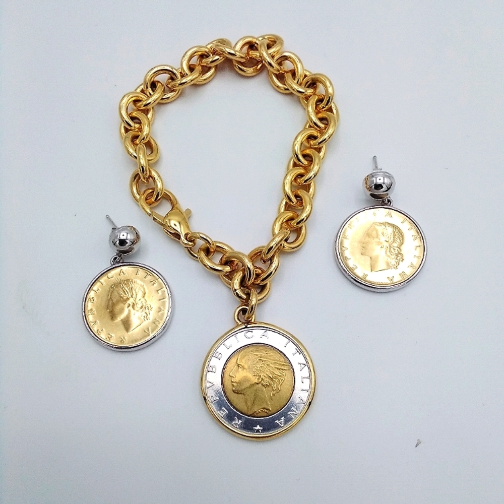 Drop Earrings and Chain Bracelet Coin Jewelry Set